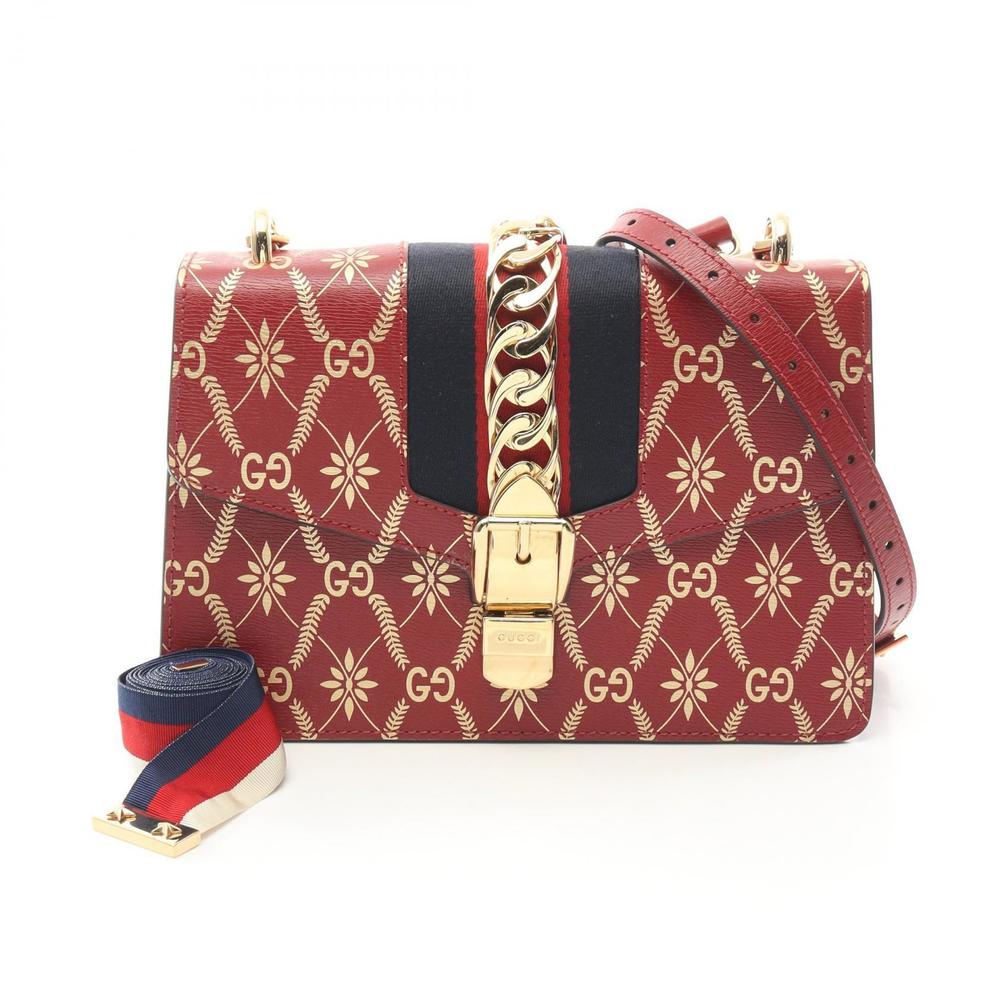 Gucci Sherry Sylvie Bag Red GG Leather Shoulder Multicolor - Picture 1 of 7